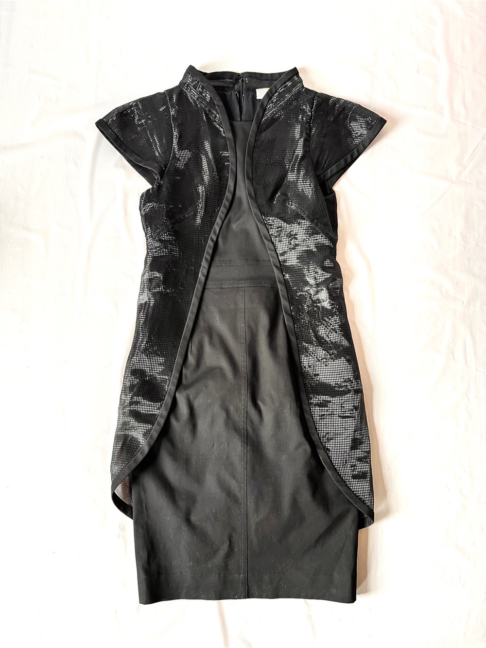 FENDI Black Faille Cannet Dress Slip Size IT 40 US XS Mesh Overlay Luxury Rare